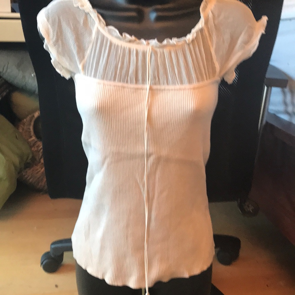 TRACY M Short Sheer Cap Sleeve Cream Knit Top Sz.M